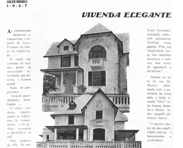 Vila Ida, residência de Paulo Gröetzner Crédito: Revista Illustração Paranaense 